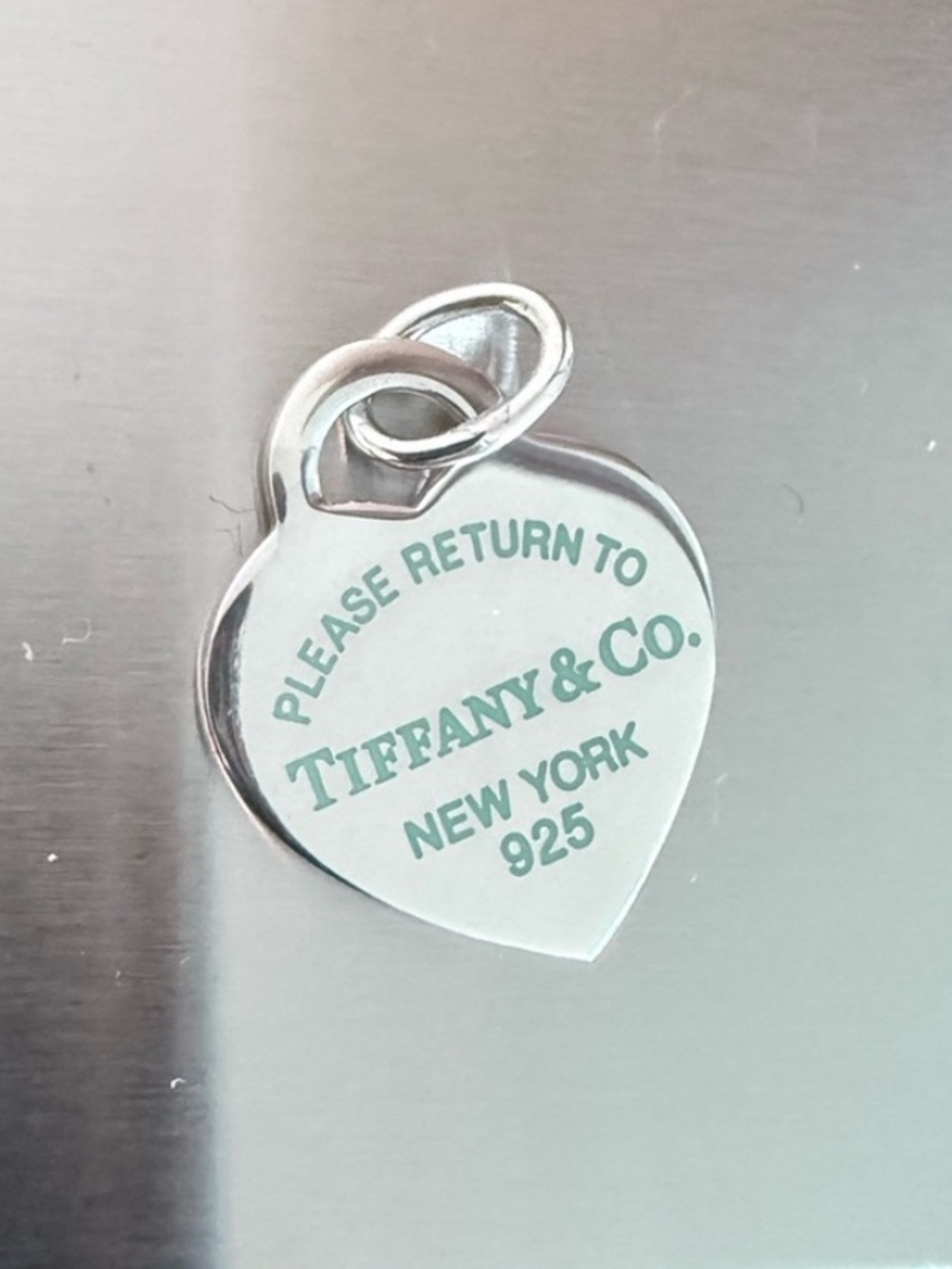 MEDIUM Heart Tag- Please Return To Tiffany Blue Enamel on Sterling Silver Charm